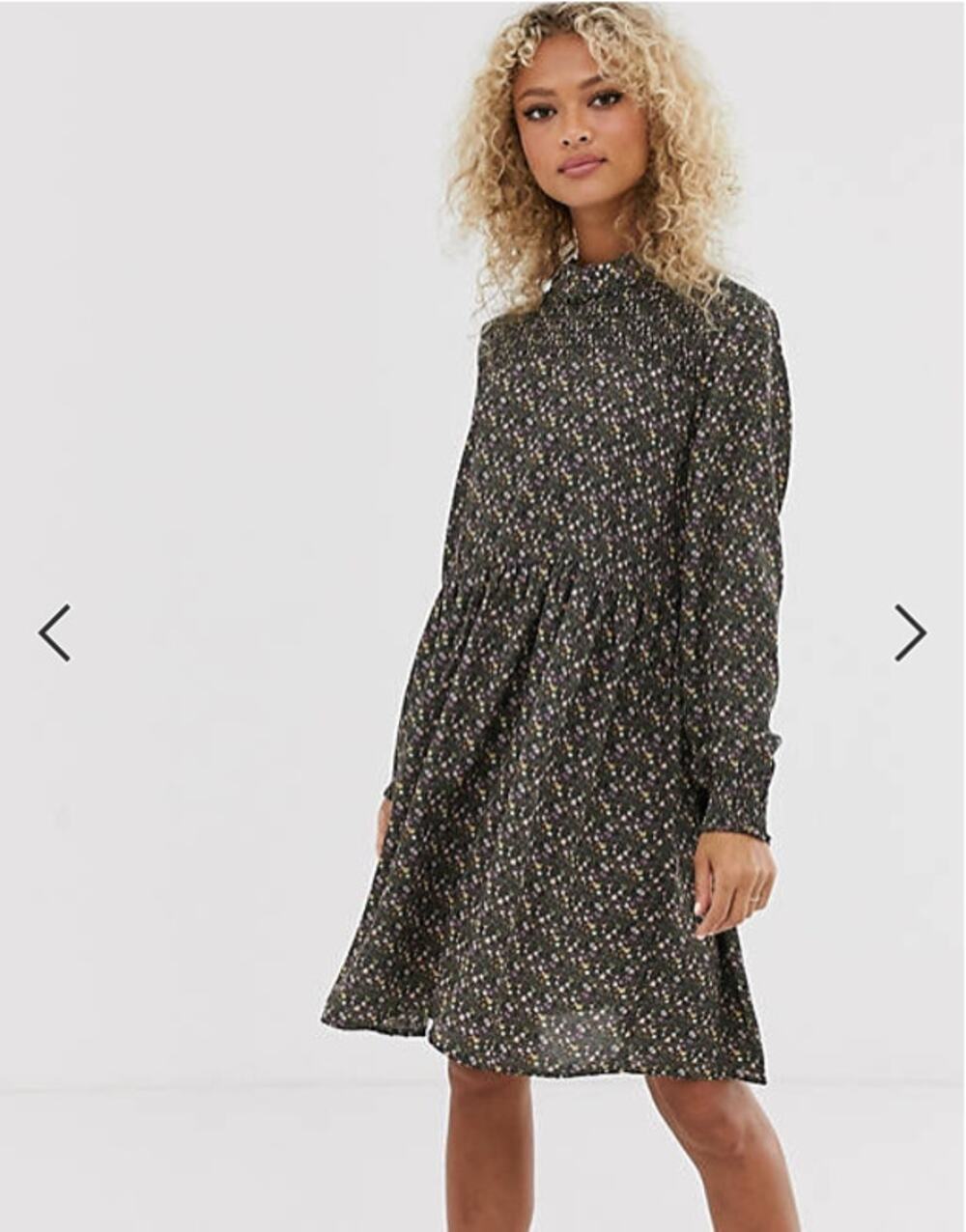 Jacqueline de Yong JDY Nikki Floral Printed Smocked Neck Swing Dress // 6